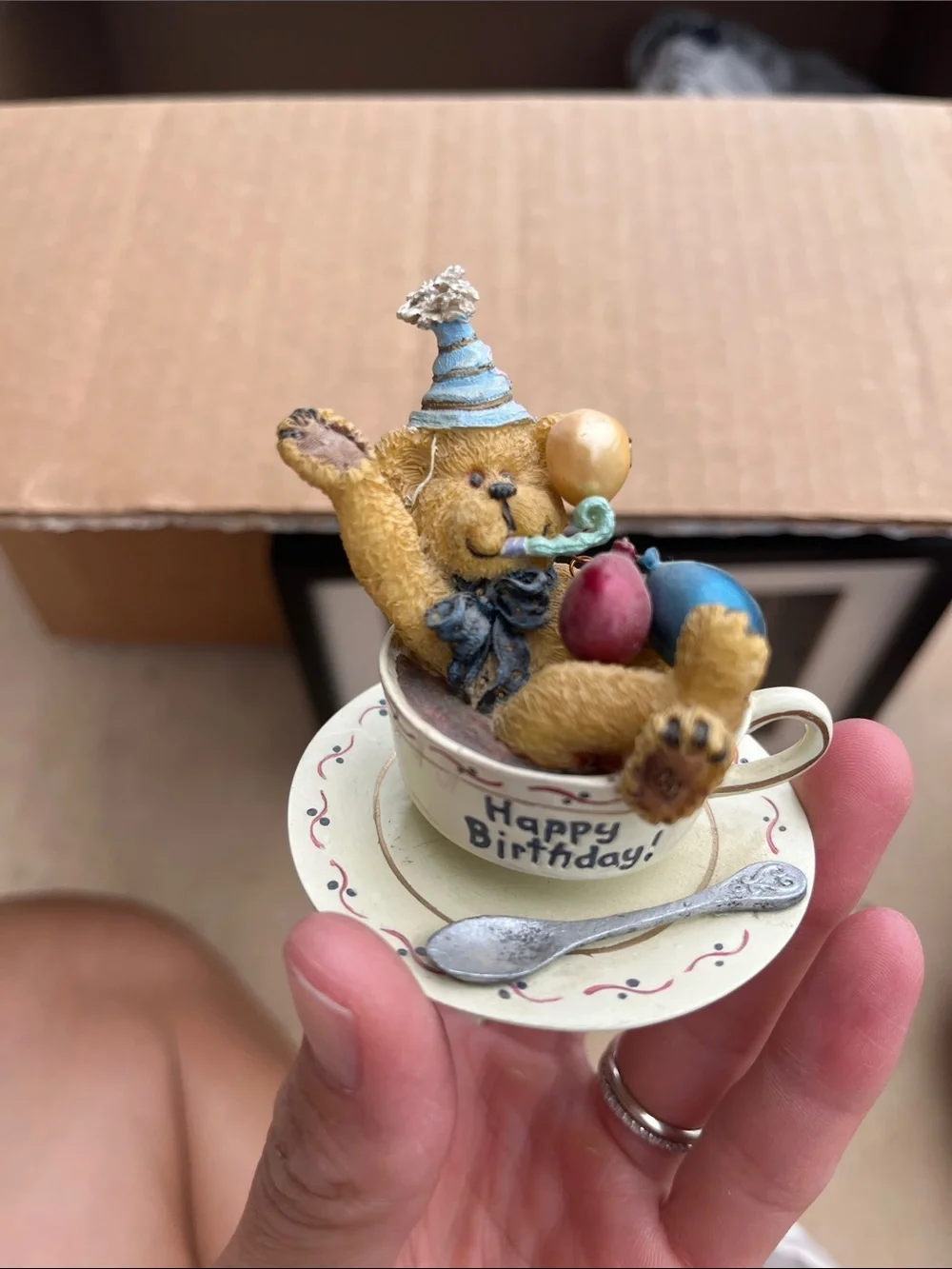 Happy Birthday Teacup Bear Party Figurine - Yellow